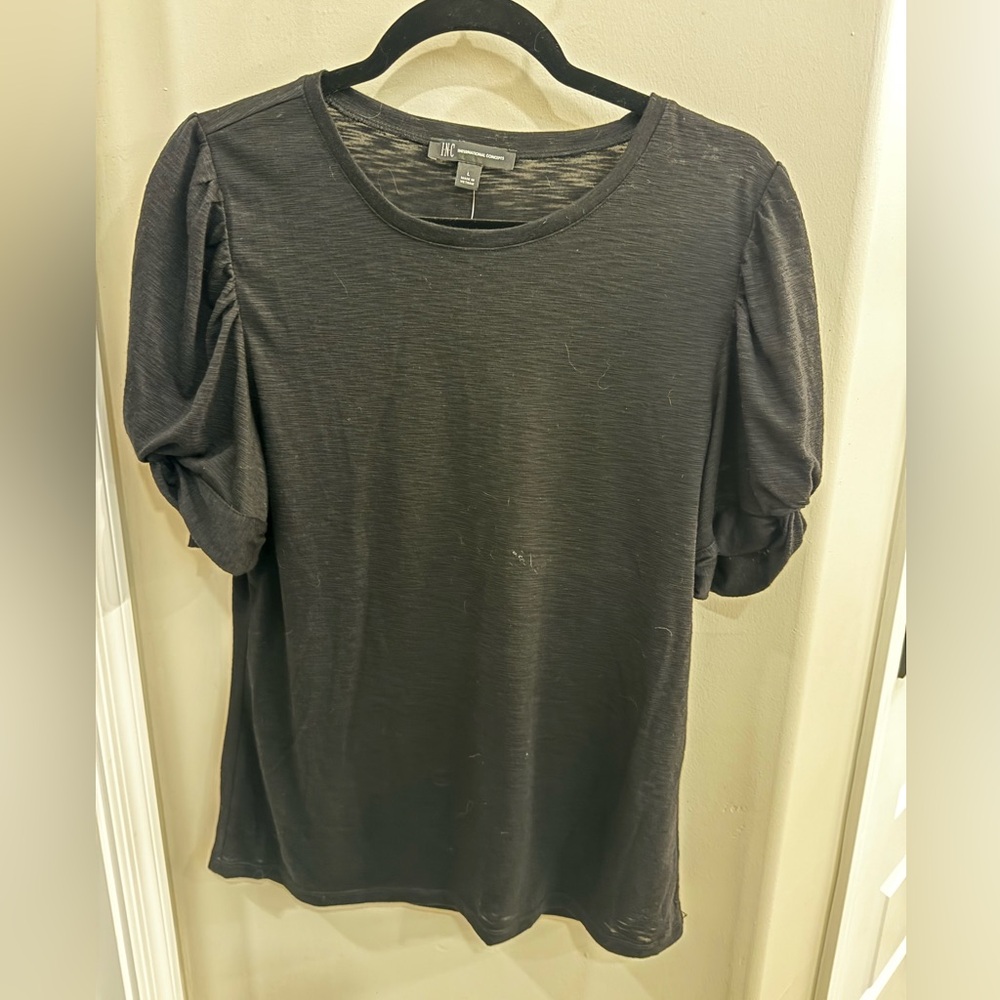 L- Deep Black Tshirt from INC from Macy’s with capped puffy sleeves